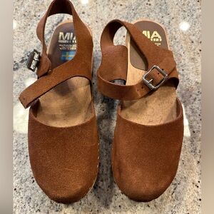 Brand new Mia Freya Mary Clogs.  Size 9.  Swiss maker.  Cognac suede